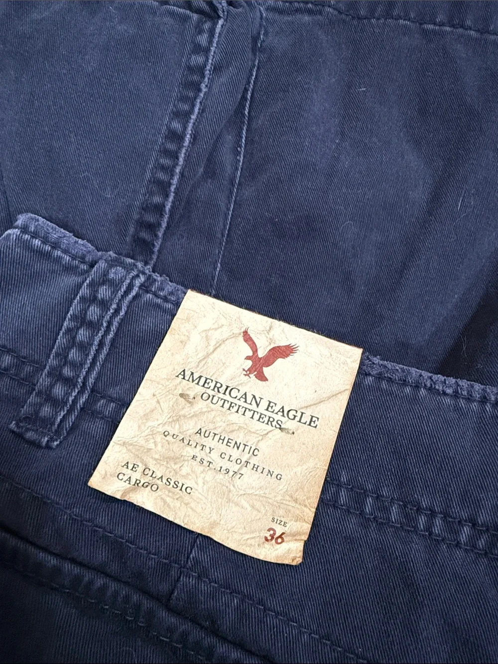 Y2K Vintage American Eagle Navy Blue Classic Cargo Distressed Shorts Size 36 NWT